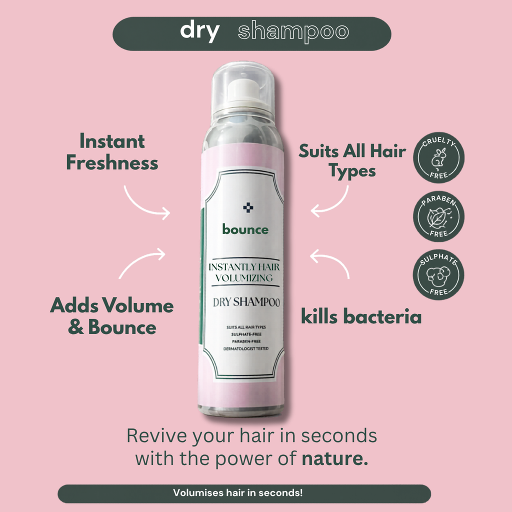 Bounce Dry Shampoo can for instant volume and oil control